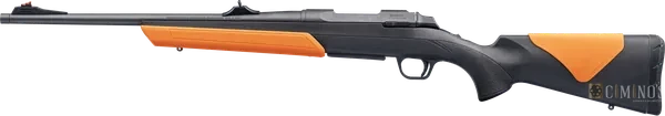 A-Bolt 3+ Tracker: arma inteira, lado esquerdo, sem luneta, com miras e nazelo e fuste laranja